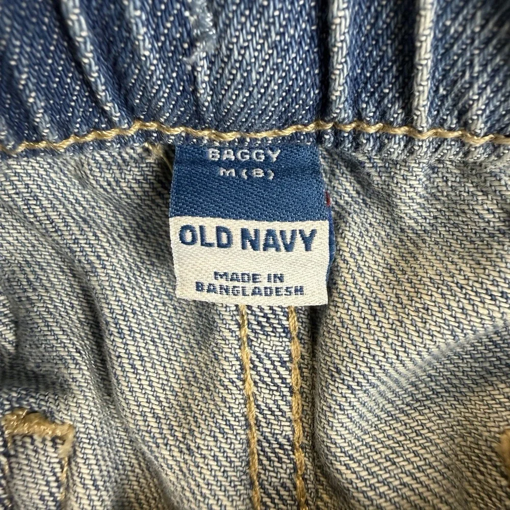 Old Navy Boys M 8 Baggy Jeans Light Wash Pull On Elastic Drawstring Denim